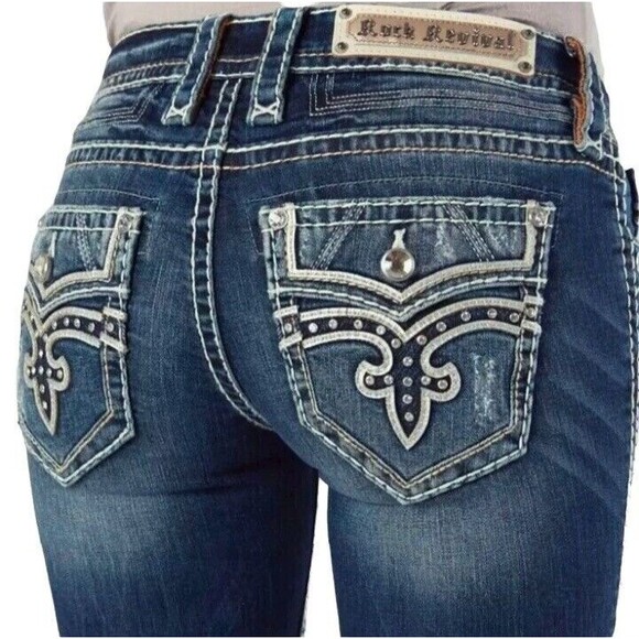 Rock Revival Priya Women’s Size 27 Straight Leg Distressed Rhinestones Jeans - Picture 8 of 12